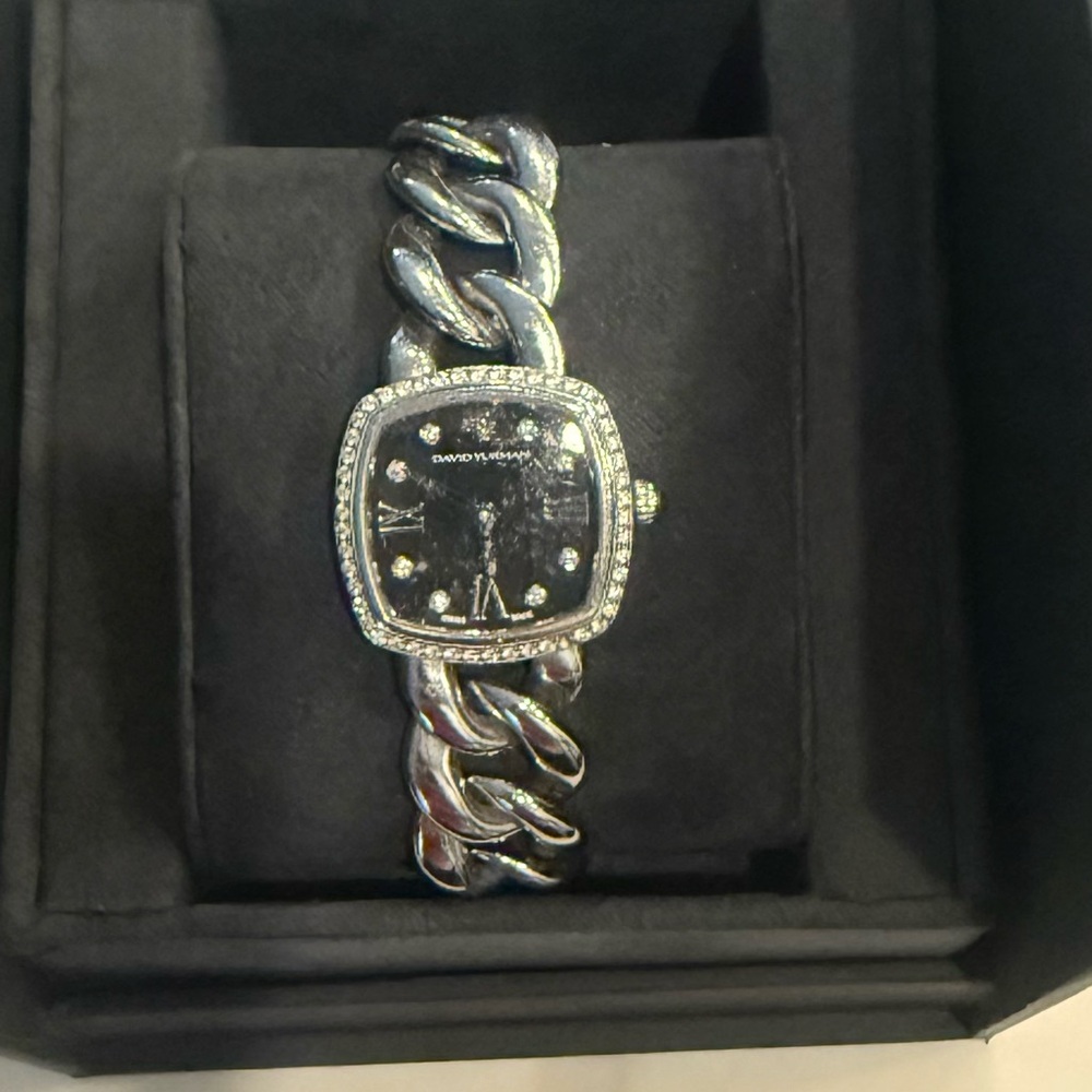 David Yurman Stainless Steel Silver Albion Linked Bracelet Diamond Watch